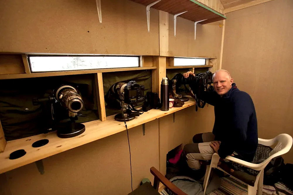 Camera positions and lens openings inside a Meådal photography hide.